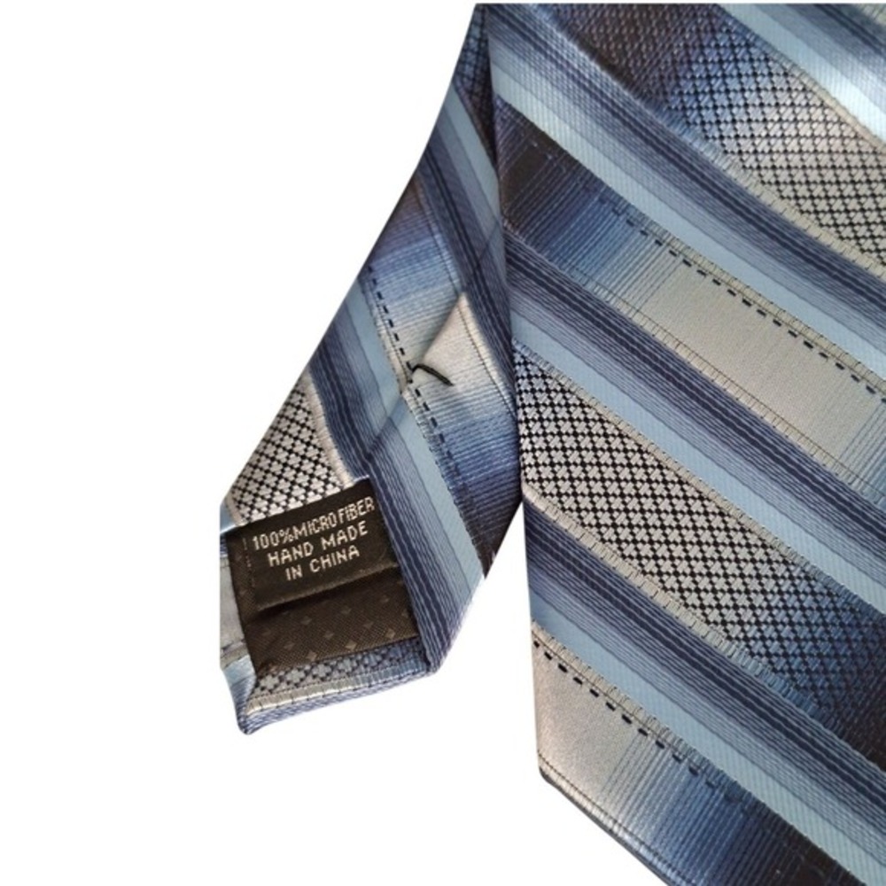 Stacy Adams Mens Necktie Blue Striped Signature Gold Microfiber Designer Tie